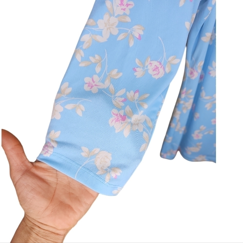 Charter Club Sky Blue Floral Print 3/4 Sleeve Top Size L - Picture 8 of 9